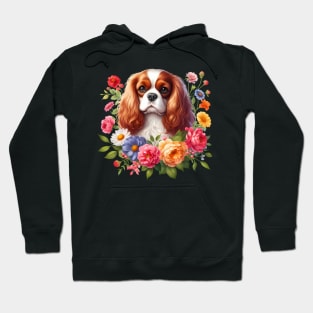 A cavalier king charles spaniel with beautiful colorful flowers Hoodie